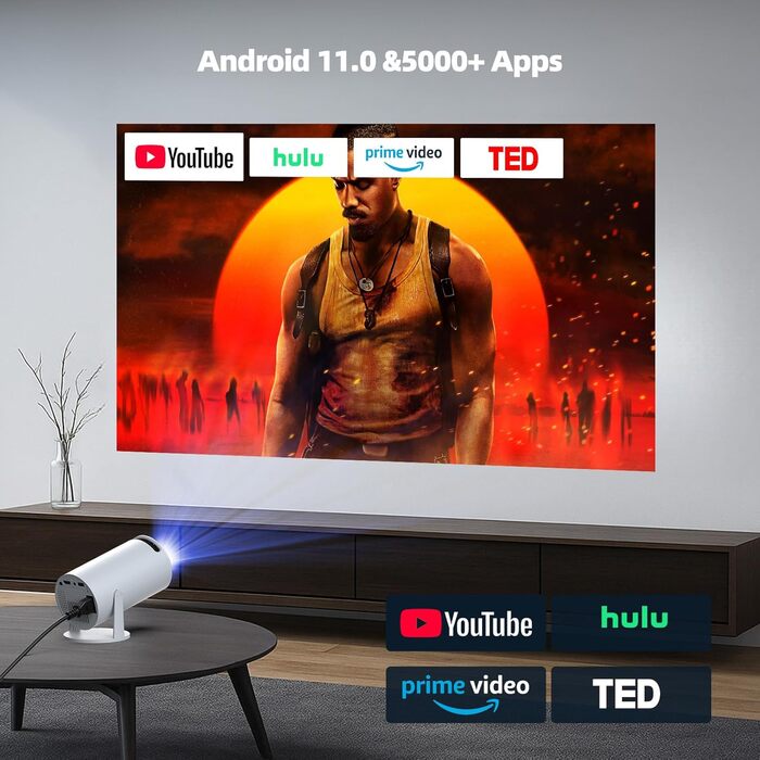 Портативний проєктор Mini Beamer 4K з WiFi6, Bluetooth 5.0 та Android 11.0. Підтримка HDMI, USB, Laptop для домашнього кінотеатру. Автоматичне вирівнювання зображення