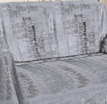 Плед для дивана, барвистий, візерунок Нью-Йорк 250 х 290 см - Універсальний плед для дивана з бавовни - Літнє ліжко з покривалом Granfoulard літня ковдра двоспальне ліжко - (Сірий, 1 площа - 180X290)