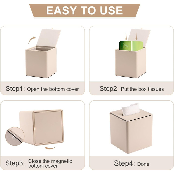 Скріпка для серветок з PU шкіри KingFOM, бежева, квадратна - для офісу, авто, дому