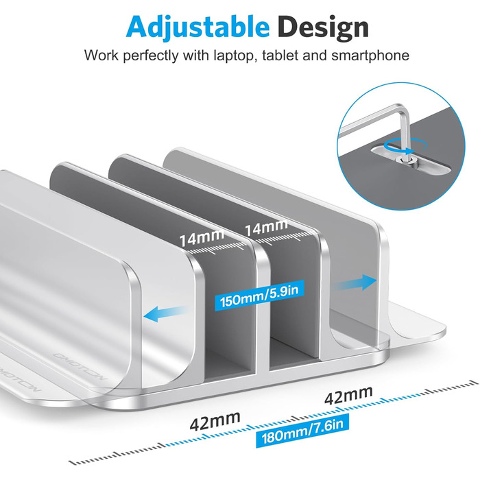 Підставка для ноутбука OMOTON, регульована, для MacBook Air/Pro (до 17.3 дюймів), срібна