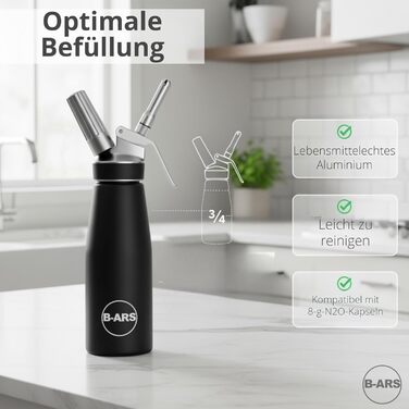 Дозатор для вершків B-ARS з алюмінію, 500 мл, з нержавіючою сталею, для десертів, мусів, легко миється