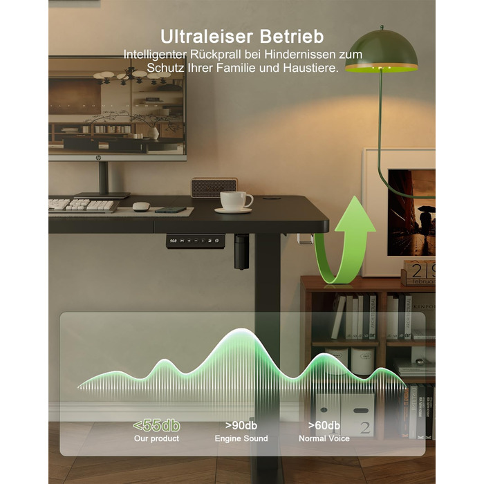 Електричний стіл JUMMICO з регулюванням висоти 120 x 60 см з USB-портом для зарядки, чорний