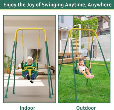Дитяча гойдалка-шезланг 3-в-1 для дому та саду, металевий каркас, 6 місяців - 10 років (зелена)