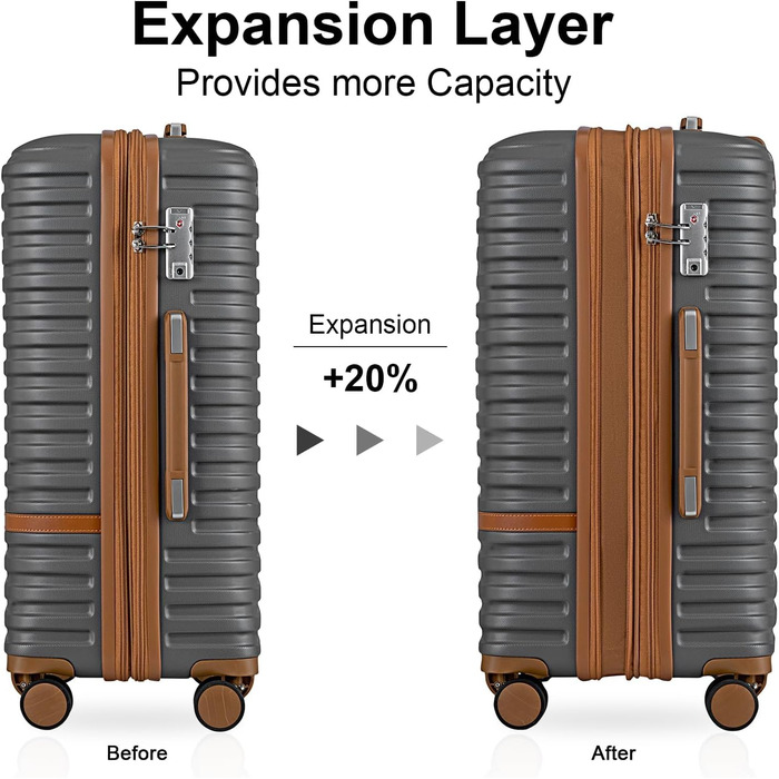 Набір валіз для подорожей Joyway 7 предметів, жорстка оболонка, з косметичкою, 4 колесами та TSA-замком, білий (Сірий/Коричневий)