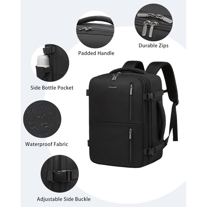 Рюкзак LOVEVOOK для ручної поклажі 40x30x20, 24л, для ноутбука 14 дюймів, з USB, чорний