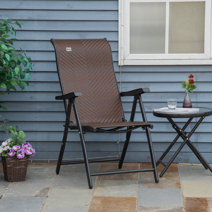 Розкладне крісло Outsunny Poly Rattan з підлокітником 7-ступінчаста регульована спинка для саду, балкона, тераси, 58 x 71 x 111 см