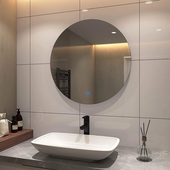 Круглий LED-дзеркало для ванної кімнати S'AFIELINA 60см з підсвічуванням та сенсорним вимикачем, регулювання кольору світла (тепле, нейтральне, холодне), диммування