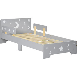 Дитяче ліжко ZONEKIZ для дітей 3-6 років зі зірковими та місячними мотивами, MDF та ДСП, 143x76x49 см, сірий та деревоподібний колір