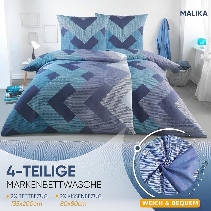 Постільна білизна MALIKA 135x200 4 шт. Сертифікований OekoTex і підходить для алергіків Комплект постільної білизни з 2 підковдр 135 х 200 і наволочок 80х80 Дизайн 3, розмір 2 шт. 135x200 2 шт. 80x80 см 2 шт. 135x200 2 шт. 80x80 см Дизайн 3