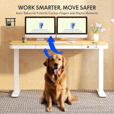 Електричний регульований стіл FLEXISPOT з USB та ящиком, зі скляною стільницею (140x70 см, білий)