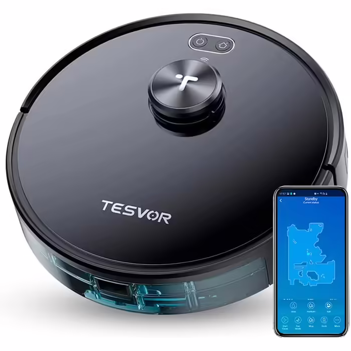Робот-пилосос Tesvor S4 з LiDAR навігацією, 2200 Па, 100 хв, просторові карти, сірий