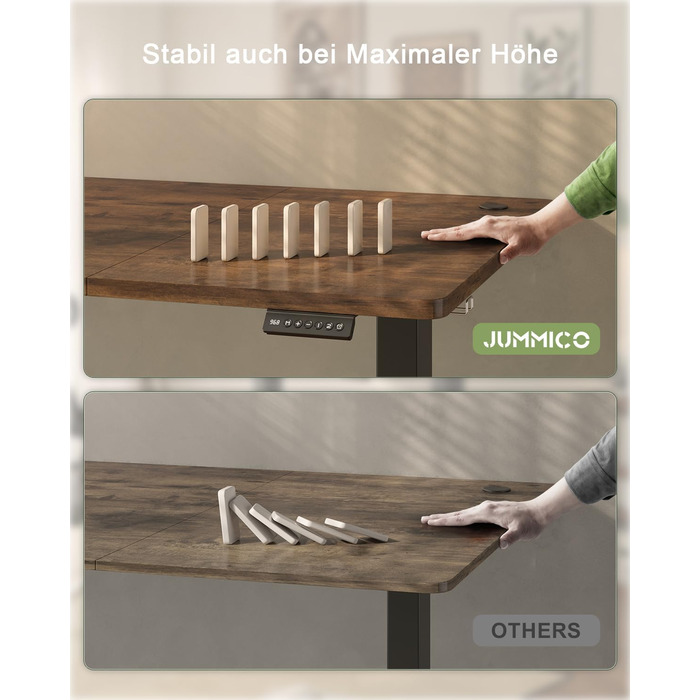 Електричний стіл JUMMICO з USB-портом, 160 x 70 см, регулювання висоти, стоячий/сидячий, коричневий