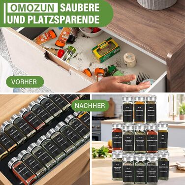 Набір скляних банок для спецій 24 шт. з етикетками: скляні дозатори для спецій 120 мл з ситечком, водостійкі етикетки, органайзер для спецій у шухляду, чорний колір (скло)