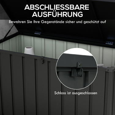 Ящик для зберігання, садовий кофр, об'єм 450 літрів, 2 колеса, сталевий каркас, 125x61x70 см, темно-сірий