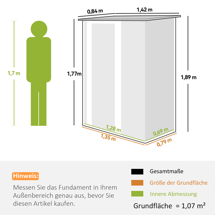 Сарай для інструментів 1,07 м² з похилим дахом, 142 x 84 x 189 см, з замком, для саду, сталевий, коричневий