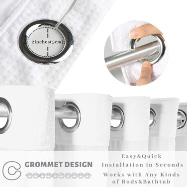 Тканинна шторка для душу з магнітами Snap Liner, біла, 180x200 см