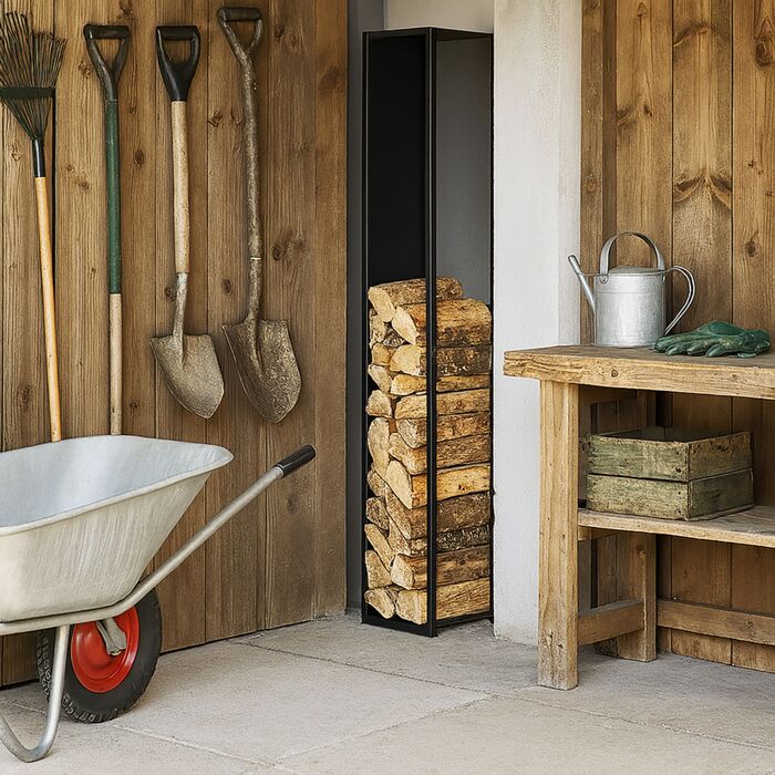 Стійка для дров Relaxdays з високою конструкцією та задньою панеллю