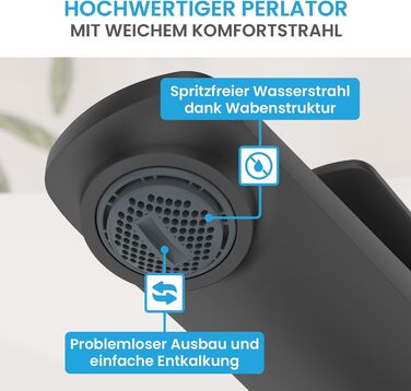 Змішувач для умивальника Bächlein Aldeya чорний матовий з монтажним комплектом, високий однорідний змішувач для накладної раковини