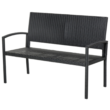 Садова лавка Outsunny Poly Rattan 2-місна паркова лавка зі сталевим каркасом і плетеним чорним W122 x D60 x H87 см для саду та патіо