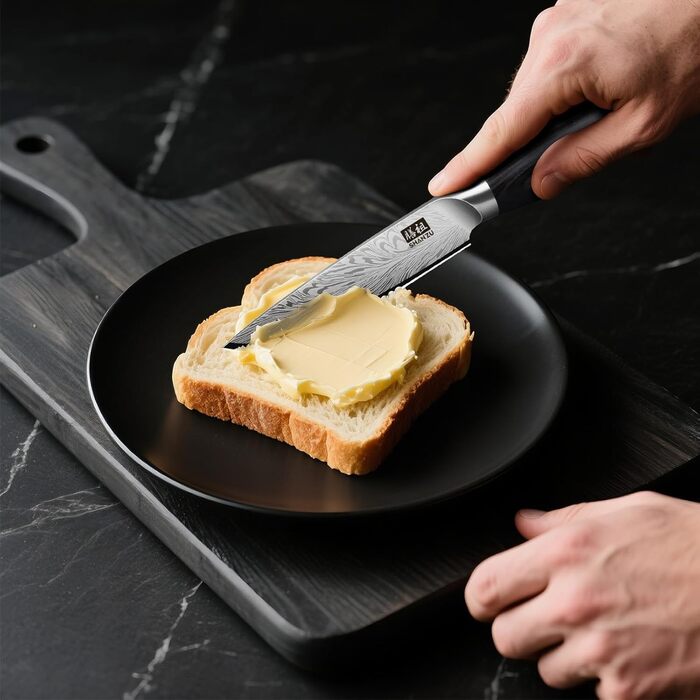 Японський ніж для кухні SHAN ZU з порошкової сталі, професійний ніж шеф-кухаря з високим вмістом вуглецю, з ергономічною ручкою з паккавуда (набір з 6 ножів для стейку, 11.5 см)