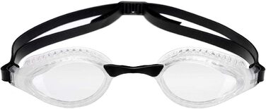 Окуляри для плавання на повітряній подушці унісекс для дорослих, окуляри для плавання з широкими стеклами, захист від ультрафіолету, 3 змінних носових отвори, ущільнювальні прокладки (білі (прозорі), комплект з шапочкою для плавання унісекс)