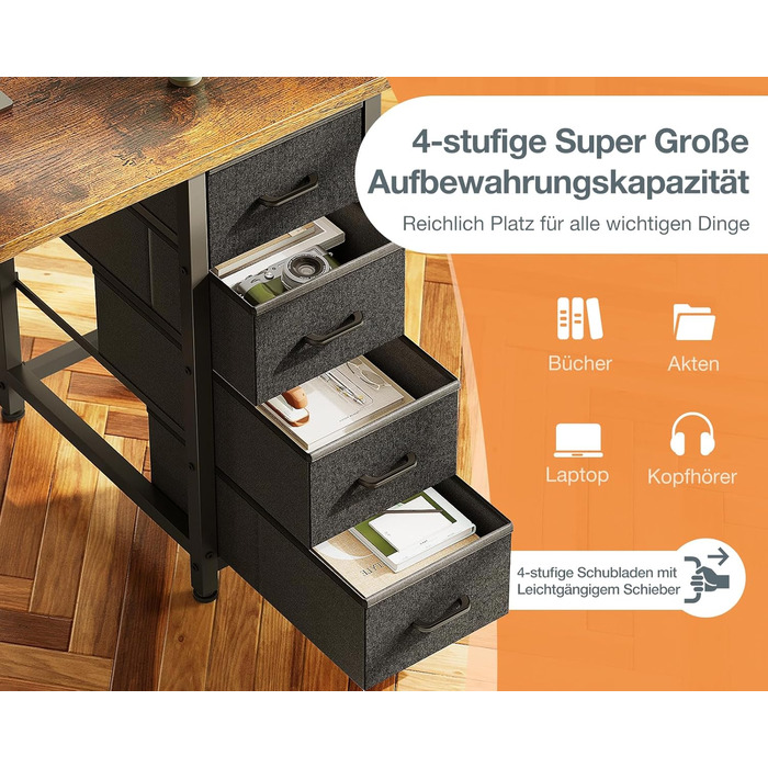 Компактний письмовий стіл Coleshome з 4 висувними ящиками, 100x40 см, з полицями, для офісу, кабінету, спальні, коричневий