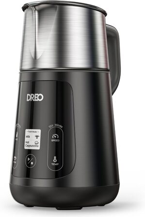 Dreo автоматичний спінювач молока All-in-1: для лате-арту, гарячих/холодних напоїв, 800 мл, електричний, миється в посудомийній машині (сріблястий, чорний)