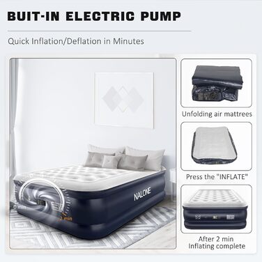 Надувний матрац NALONE для 2 осіб з самонадуваністю та вбудованим насосом, для кемпінгу та дому (Full XL)