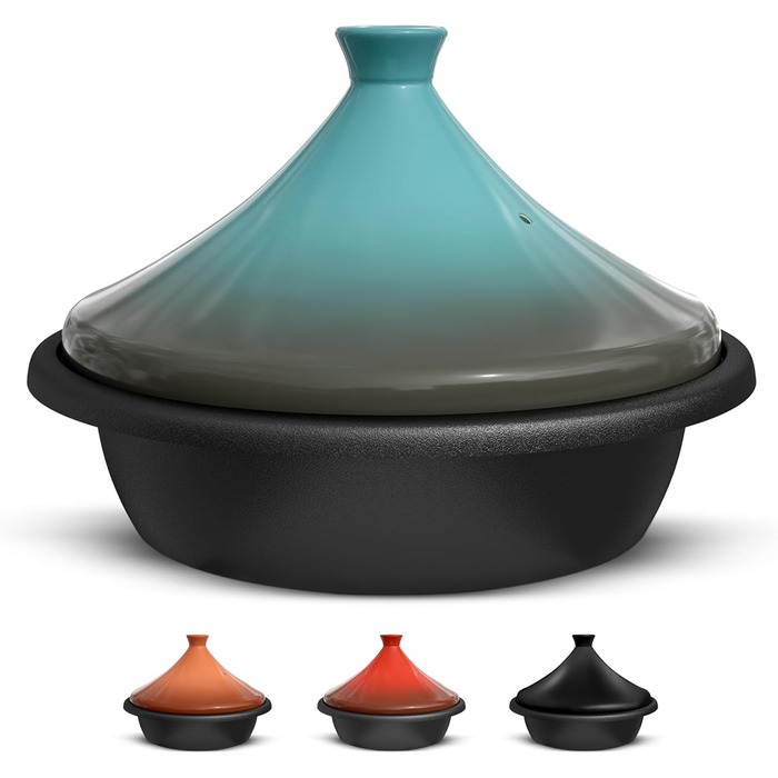 Тажин Кук - каструля для тушкування з емальованого чавуну, 3.3 л, керамічний конічний кришка, сіро-блакитний