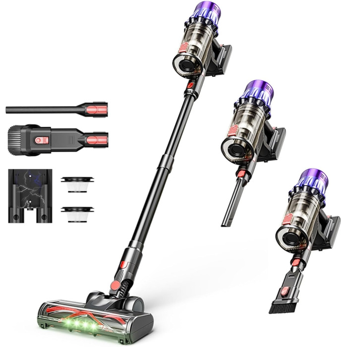 Bergexpertен Orizom: Бездротовий пилосос з автоматичним визначенням забруднення | 60 хв роботи | Без мішка | Для килимів, твердих підлог та шерсті тварин | 550 Вт (Фіолетовий)