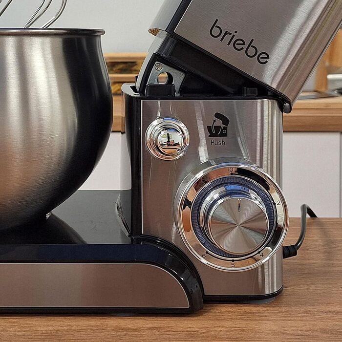 Професійна кухонна машина для замішування тіста Briebe KM1114, 1800W, 5л, 6 швидкостей, збірна чаша, міксер, гак для тіста, венчик