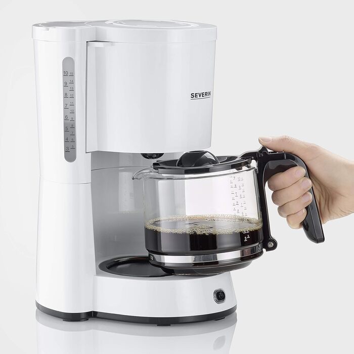 Кавоварка типу SEVERIN' зі скляним глечиком, ароматна, швидка та тиха кава з кавоваркою на 10 чашок, кавоварка з фільтром, KA 4815, 33.8 (білий)