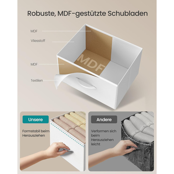 SONGMICS Комод зі 7 висувними ящиками, шафа для зберігання, сталь, MDF, флізелін, для спальні, прихожей, вітальні, білий (LGS323WH01)