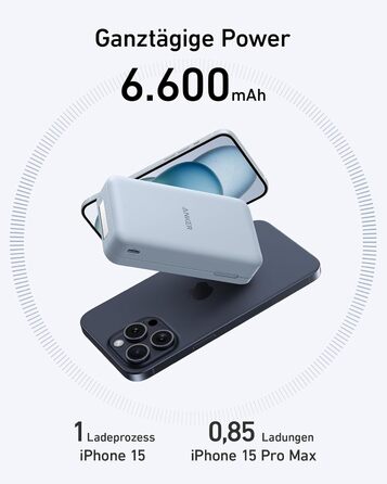 Вт MagSafe Qi2, 6,600 мАг, підставка, для iPhone 15/14/13, кабель USB-C (синій), 15