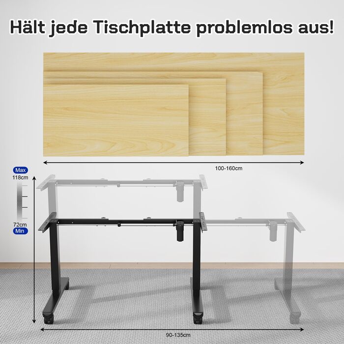 Стол офісний JUMMICO з регулюванням висоти, 100x160 см, 3 положення пам'яті, білий/чорний