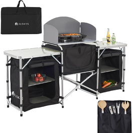 Складна кухня для кемпінгу Juskys з сумкою для перенесення - нержавіюча - Кухня для кемпінгу на відкритому повітрі Складна шафа для кемпінгу - Складна кухонна коробка з чорною шафою