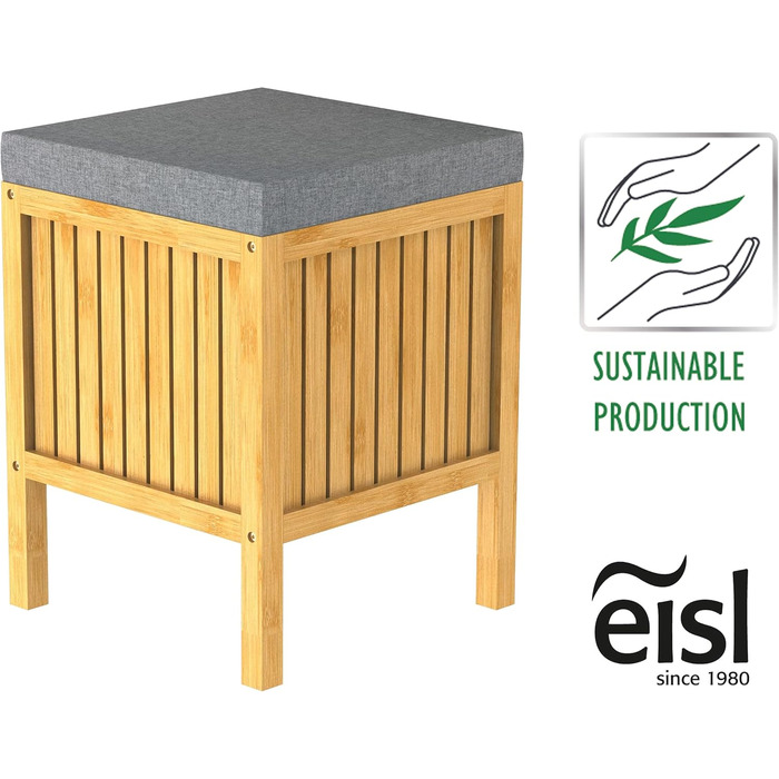 Стілець для ванної кімнати з бамбука EISL BMBA02-BH2, з місцем для білизни, 35x45x35 см