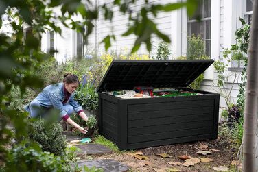 Ящик для зберігання садовий Koll Living Gartenbox 623л, чорний - міцний, з газовими амортизаторами, витримує до 272 кг