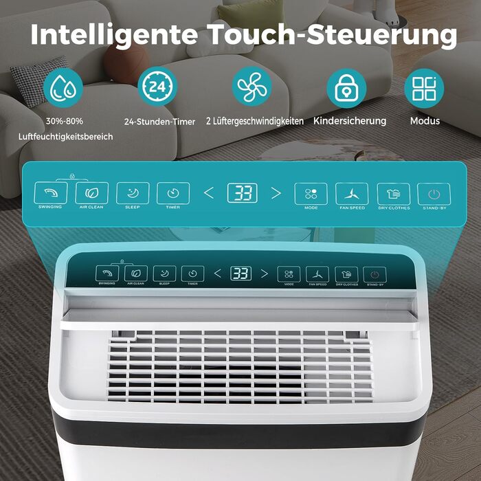 Електричний осушувач повітря COSTWAY 3 режими, 30м², 6.5л бак, таймер 24г, 2 швидкості, тихий режим ≤42dB, 28.5л/день