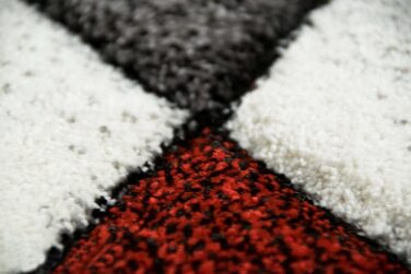 Дизайнерський килим, Сучасний килим, килим для вітальні, килим з коротким ворсом, з контурним вирізом, картатий візерунок, Червоний, сірий, білий, чорний, G
