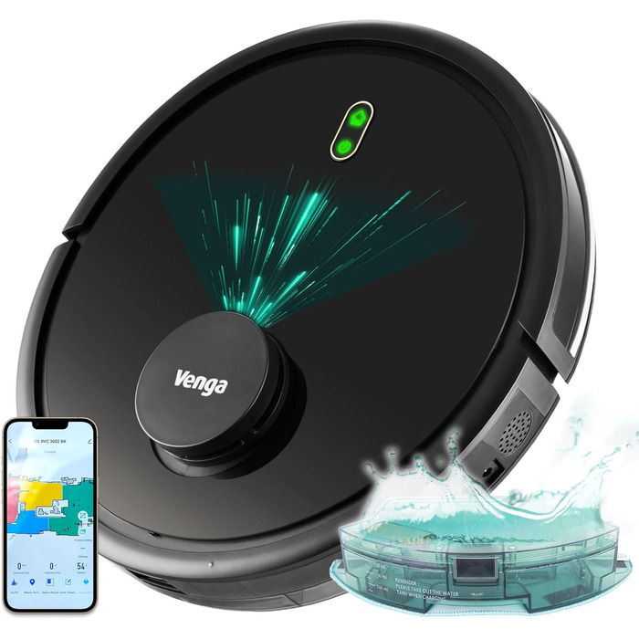 Робот-пилосос VG RVC 3002 BK: лазерна навігація, керування через додаток, чорний колір