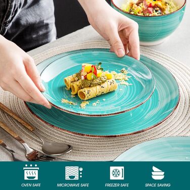 Комбінований посуд Vancasso Bella з ручним розписом, марокканський стиль, вінтажний зовнішній вигляд, ручний розпис, 12 осіб (обідній набір 32шт, Bella-green)