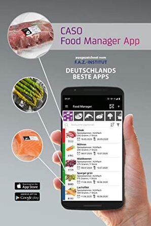 Вакууматор CASO VC200 для продуктів харчування з подвійним швом, вбудованим різаком та набором рулонів