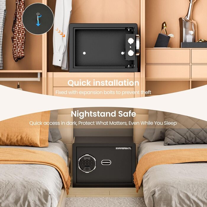 Сейф з відбитком пальця з LED-підсвічуванням – біометричний сейф з тихим відкриванням, підсвічуванням клавіатури, нержавіюча сталь, захист від викрадення