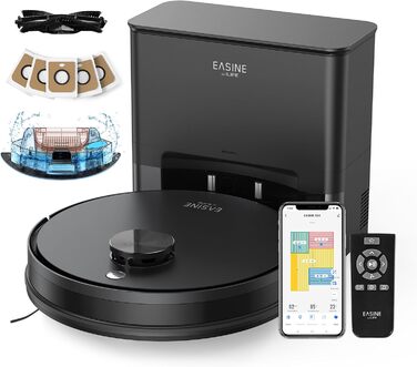 Робот-пилосос з функцією миття підлоги, автоматична станція самоочищення, лазерна навігація, зони заборони, 5000Pa, 5*2.5L мішки для пилу, 180 хвилин роботи, керування через додаток, для твердих підлог, килимів та шерсті тварин, S20