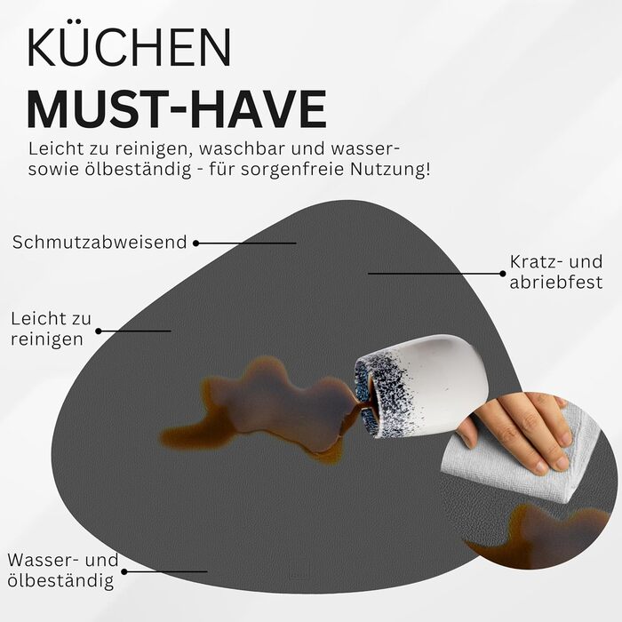 Набір підставок та серветок SÄNGER з екошкіри (12 шт) - водонепроникні, антиковзаючі, для 6 осіб, 44,5*30 см (антрацит/коричневий)