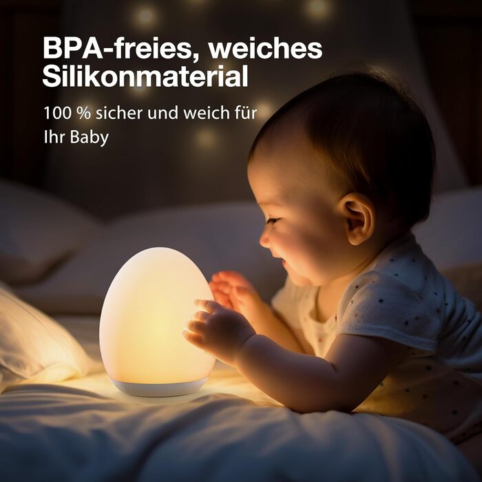 Нічник дитячий JolyWell з 8 режимами зміни кольору та регулюванням яскравості, перезаряджуваний нічник-яйце з таймером 1 година та сенсорним керуванням, білий