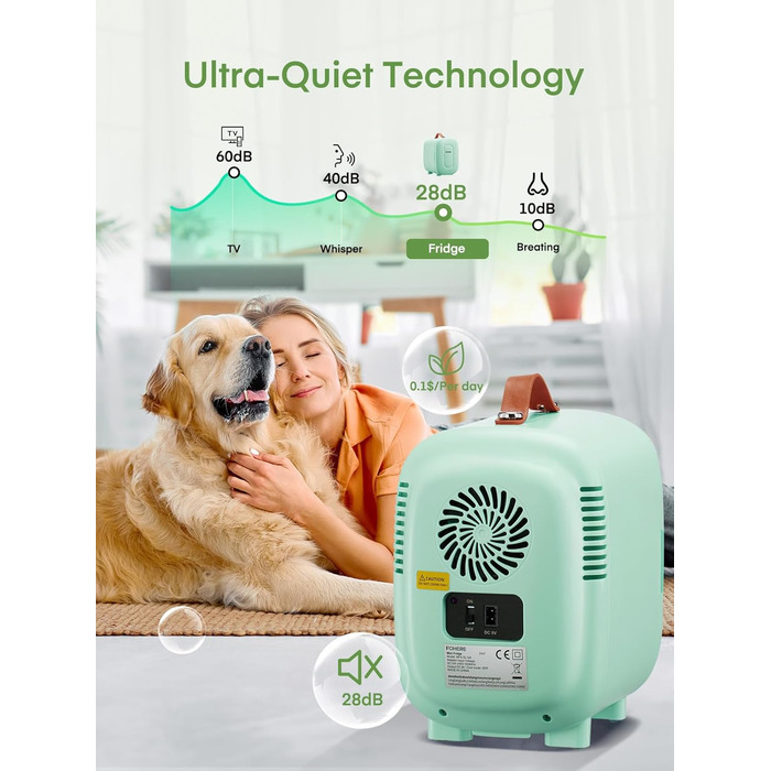 Міні холодильник FOHERE 5 літрів / 6 банок, USB живлення, 220V AC/12V DC, для напоїв та догляду за шкірою, білий (зелений)