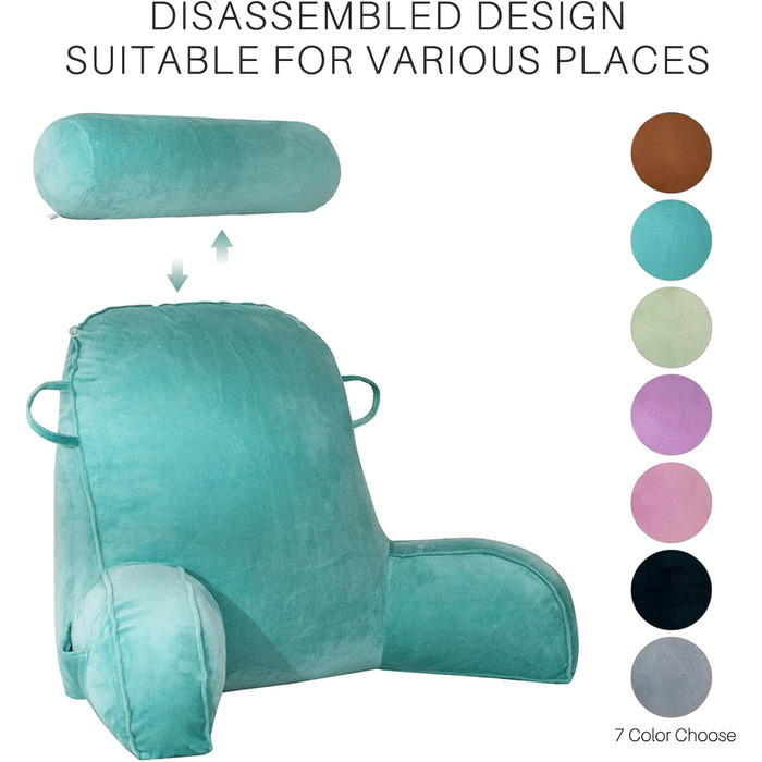 М'яке крісло-мішок для читання з велюру, для дорослих, з підтримкою спини та підлокітниками, з кишенею та знімним чохлом (кава) (синій/зелений)