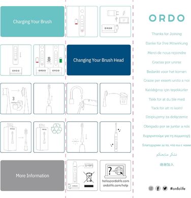 Електрична зубна щітка Ordo Sonic+ з кейсом для подорожі, фіолетового кольору (Арктичний блакитний). 4 режими чищення, швидка зарядка USB, для дорослих, смарт-технологія